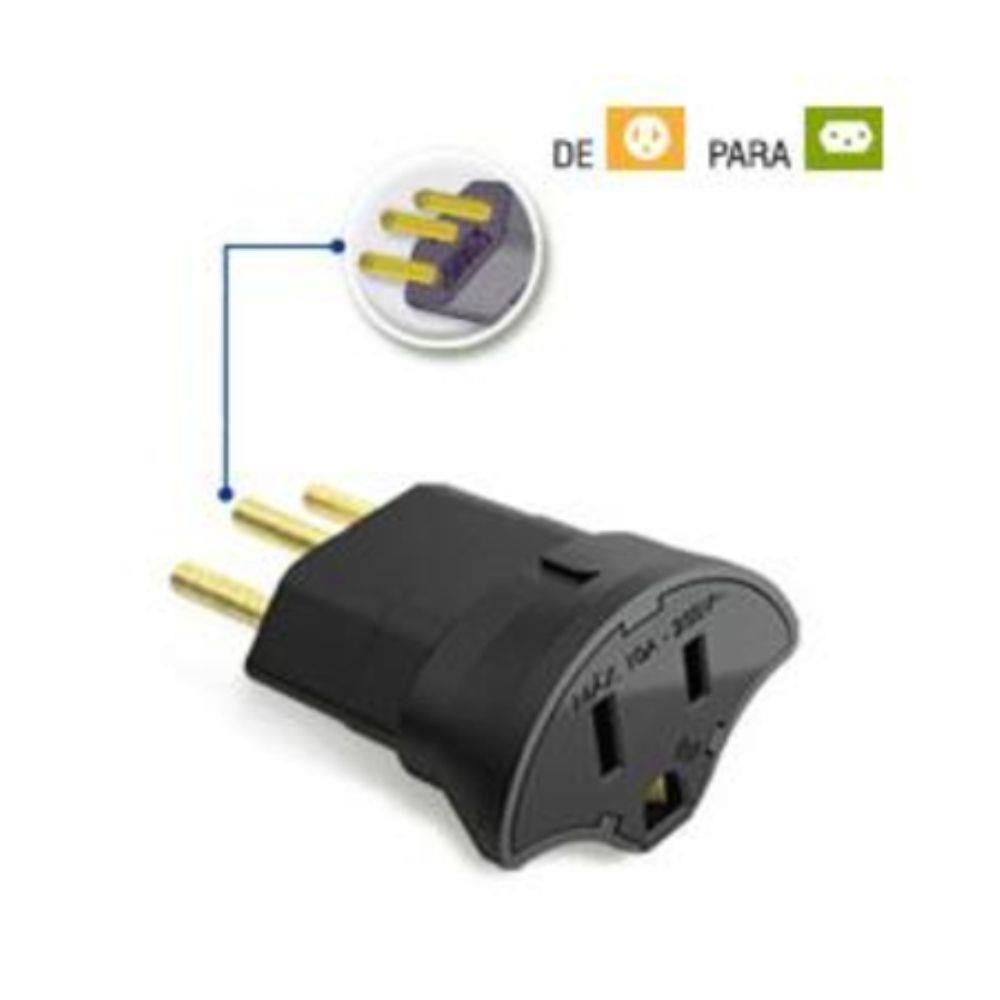 Adaptador de Tomada - SMS - 64120 Permite conectar um equipamento com plugue antigo (ou no padrão NEMA) a uma tomada com o novo padrão brasileiro de 3 pinos (de acordo com a norma ABNT NBR 14.136)