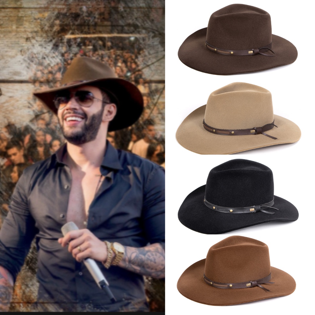 Chapéu Gusttavo Lima Cowboy Estilo Country Masculino Feminino Aba 8cm Unissex Varias Cores Premium