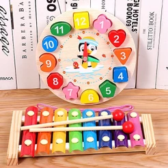 Combo Brinquedos Pedagógicos Relógio Divertido e Xilofone