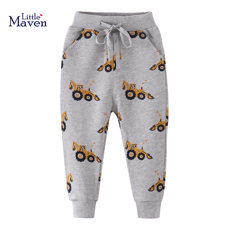 Moda Outono Calça Infantil Masculina Casual Com Desenho Escavadeira