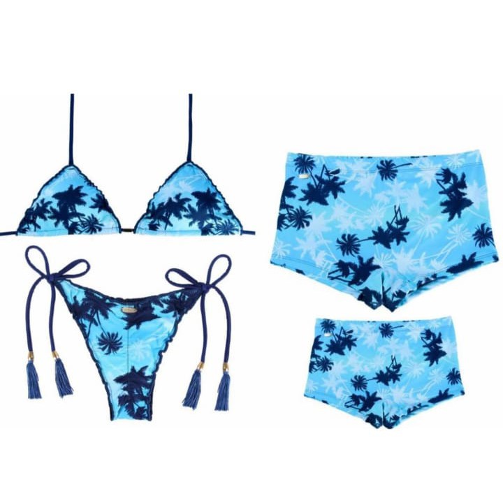 Biquíni tal Mãe + uma Sunga Pai e uma sunga Filho Kit Família Moda Praia