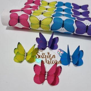 Tecido estampado PARA RECORTE com 36 borboletas p/tiaras e laços Modelo: Spring