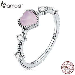 Bamoer Anel De Coração De Prata 925 Com Cristal Rosa/Bijuteria Fashion Para Mulheres/Presentes SCR805-6