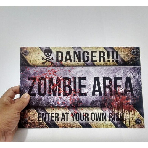 Placa Decorativa The Walking Dead Zombie Area Gamer 30x20cm