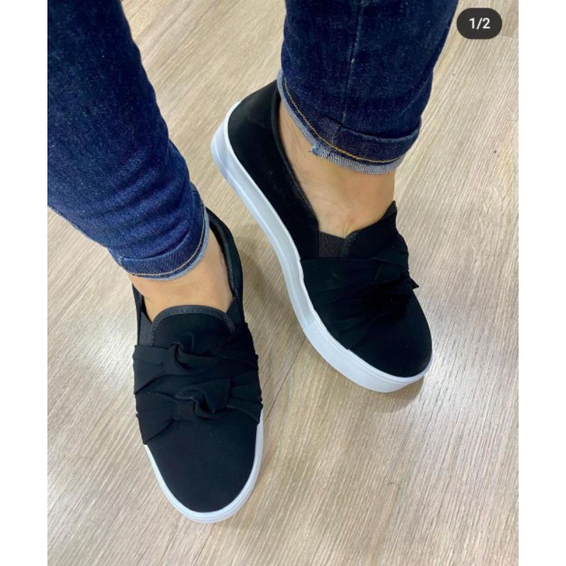 Sapatilha feminina slip on de nó sola branca em Oferta na Shopee