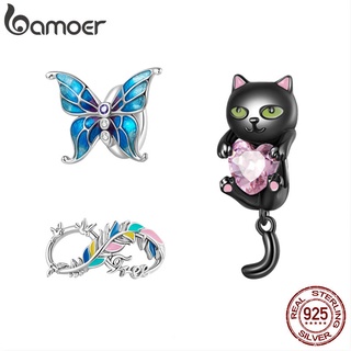 Bamoer Beads Pingente De Prata 925 Borboleta Pena Gato Para As Mulheres Menina Diy Colar Pulseira Acessórios
