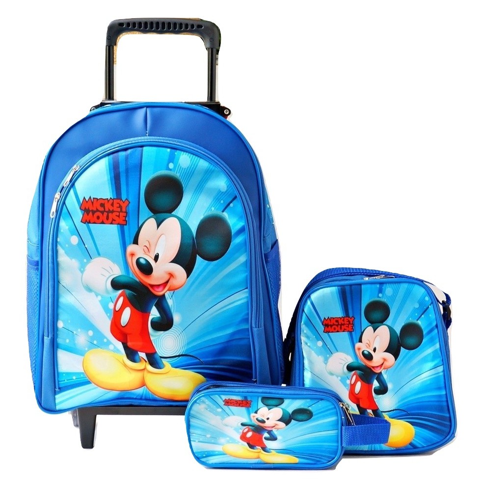Mochila Mickey Rodinhas Lancheira Estojo Kit