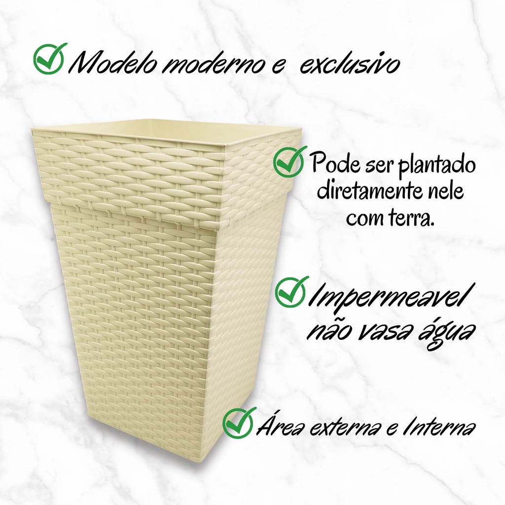 4 Vasos Plasticos Coluna Rattan Para Flor E Plantas 10l 17l 28l Quadrado cachepot Trama e Palmeira — imagem 2 de 2
