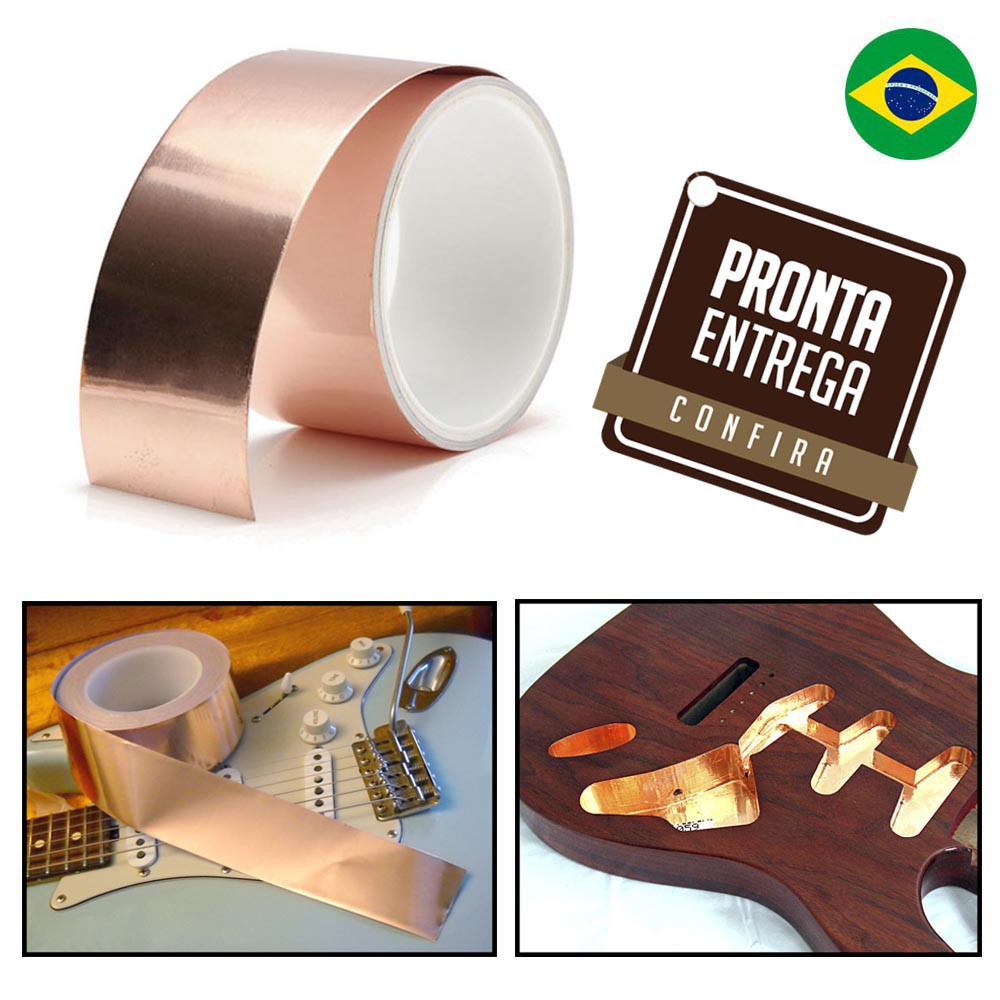 3 Metros Fita Cobre Blindagem Adesivo para Instrumento com Escudo Guitarra Baixo Uso Geral Já no Brasil Pronta Entrega