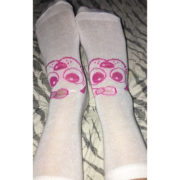 Meias divertidas cano médio cachorrinho branco com rosa unissex