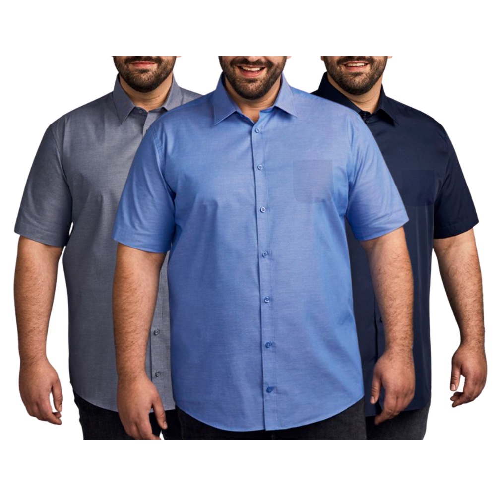 Kit 3 Camisa Social Masculina Manga CurtaTamanho Especial Plus Size Blusa Com Bolso Tecido Não Amassa em Oferta na Shopee