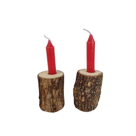 Par Porta Vela Castiçal Tronco Madeira Natural Rústico Para Decoração - Decoração Natal Natalina