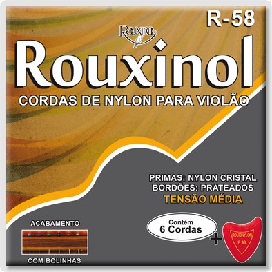 Jogo de cordas  para violão de Nylon.Cristal/Prateado-Tensão média C/Bolinha Rouxinol