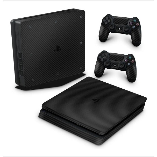 Adesivo Skin  Playstation 4 Slim + 2 Skin Para Controle Fibra De Carbono Preto