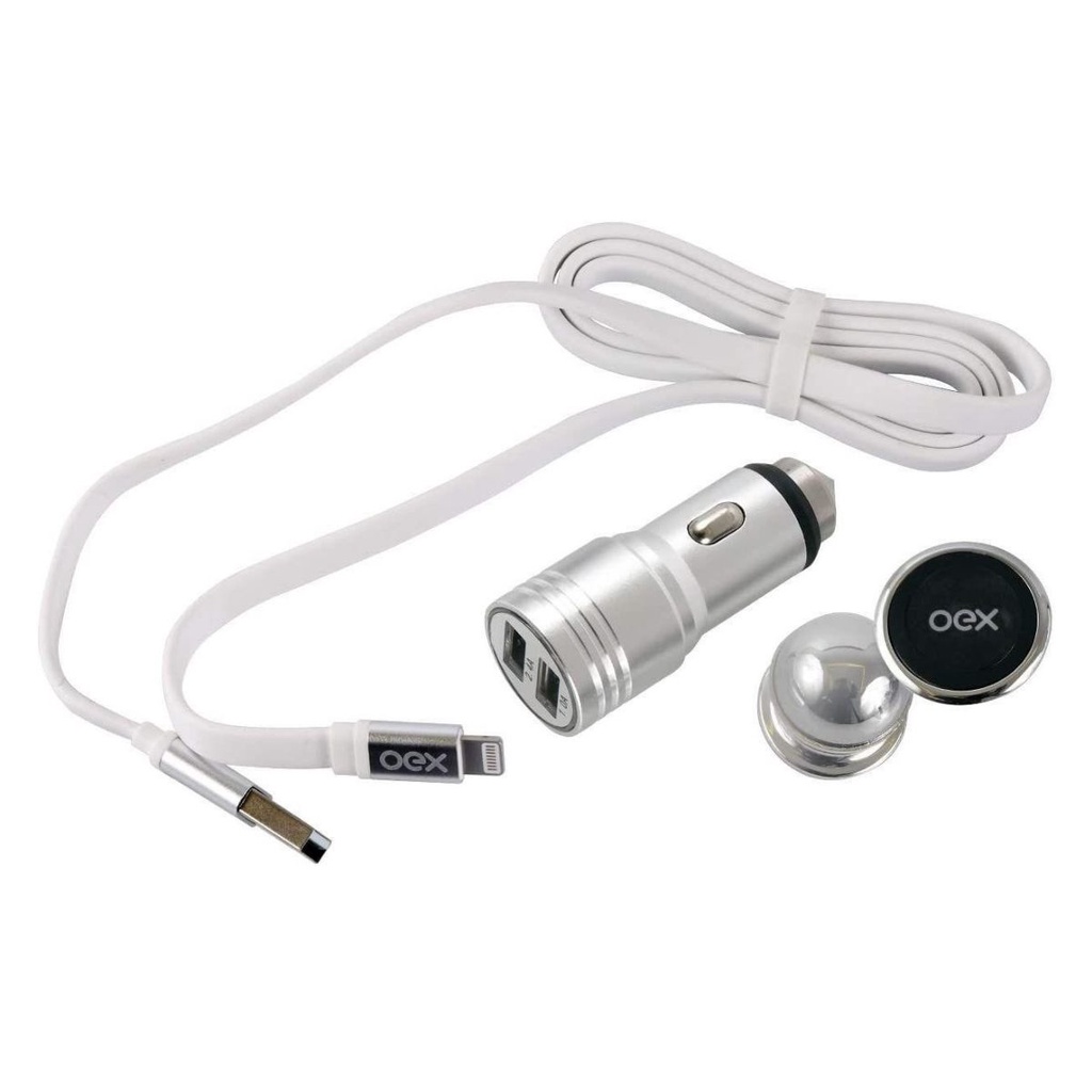 Kit Veicular Carregador Lightning Suporte Prata Oex Kv100