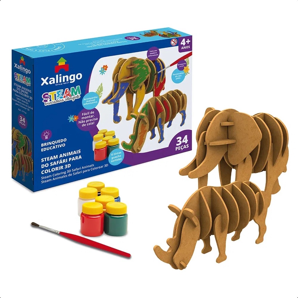 Steam Quebra-cabeça 3D Animais do Safari para Colorir 34 Peças com 6 Tintas Guaches Sortidas Xalingo - 17176 em Oferta na Shopee