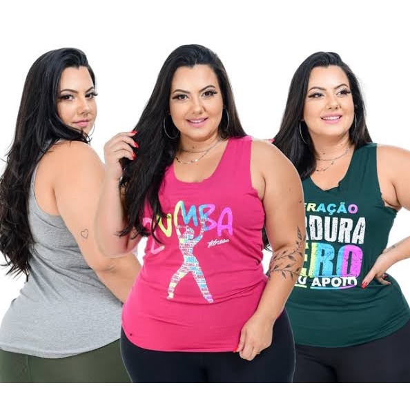Kit 3 Regata Academia Feminina Fitness Caminhada Plus Size Corrida Crossfit Exercícios Dry Fit Zumba em Oferta na Shopee