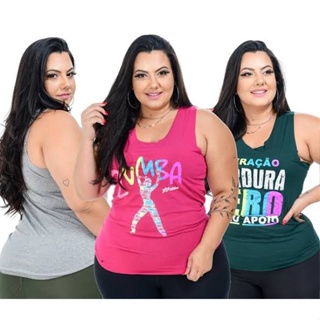 Kit 3 Regata Academia Feminina Fitness Caminhada Plus Size Corrida Crossfit Exercícios Dry Fit Zumba em Oferta na Shopee