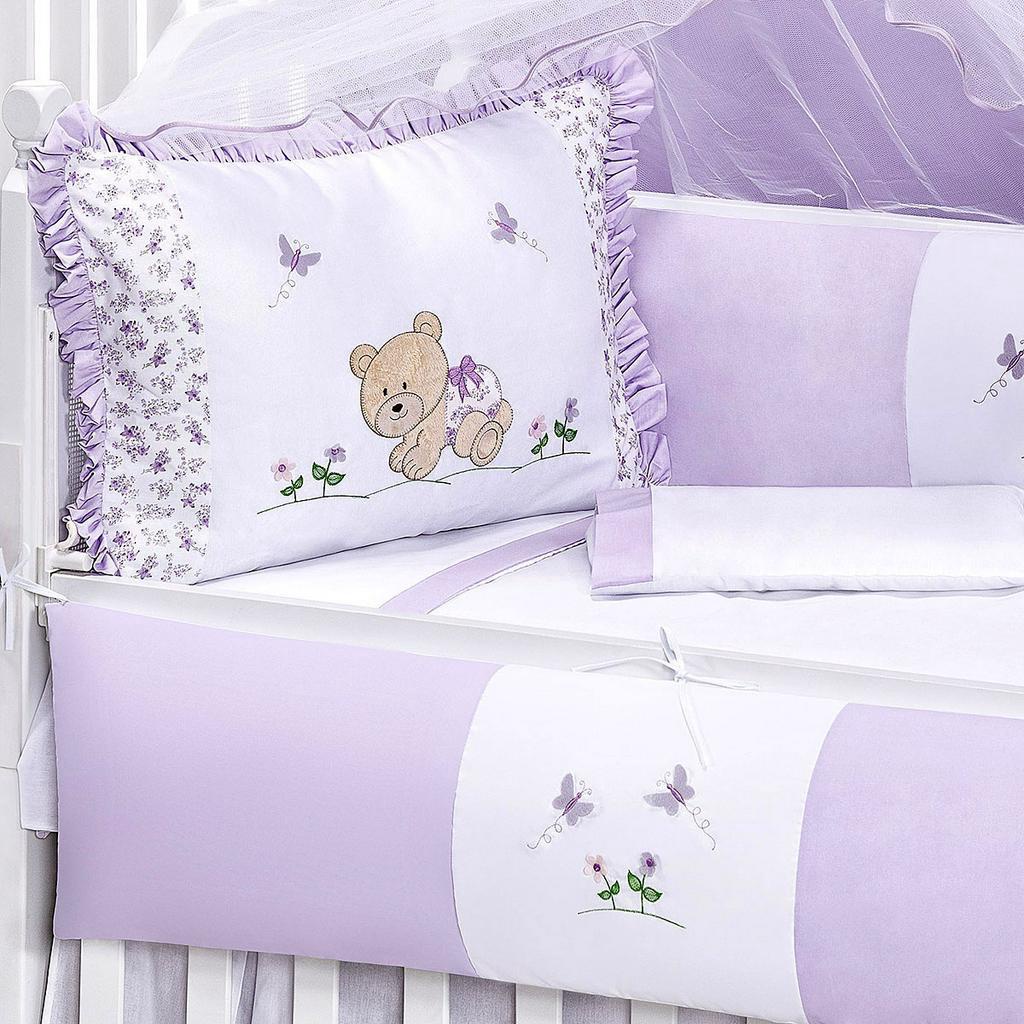 Kit Berço Menina Lilás Padrão Americano 10 Peças Bordado