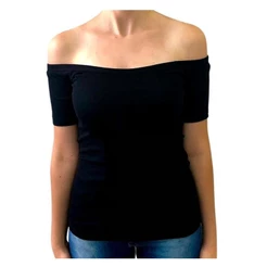 Blusa ombro a ombro manga curta PRETA 96% algodão 4% elastano