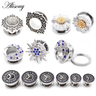 Alisouy 2 Peças Flor De Aço Inoxidável CZ Moon Star Clock Túneis De Orelha De Parafuso Expandar Medidores Corporais Piercing Joias em Oferta na Shopee