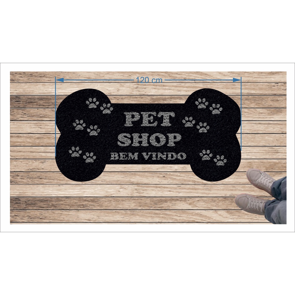 Tapete Capacho para Pet Shop, Antiderrapantes 120x60 cm - Preto
