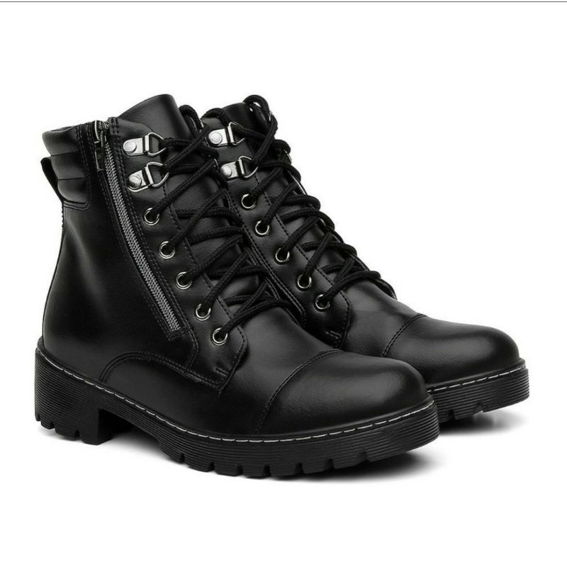 Bota Coturno Feminino Vicerinne Zíper Salto Tratorado - Preto