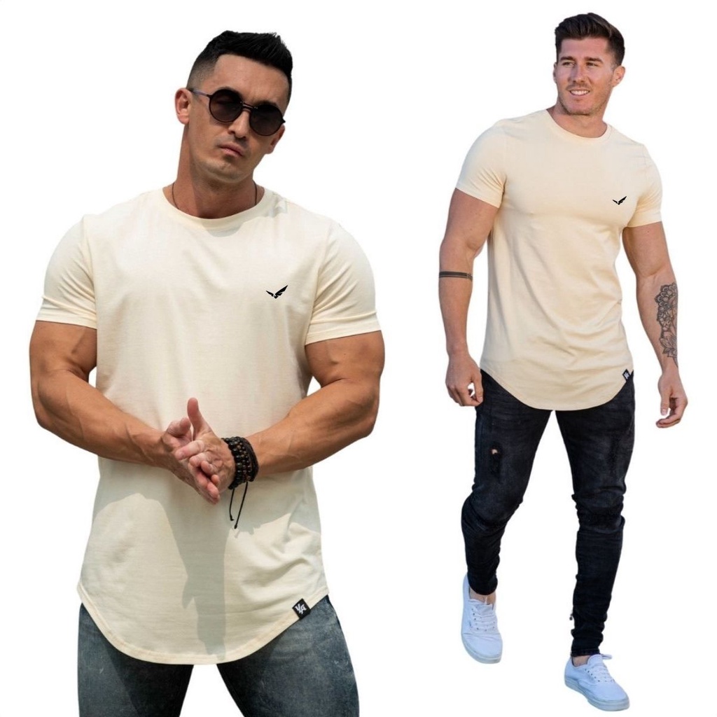 Camiseta masculina longline basica slim fit camisa masculina