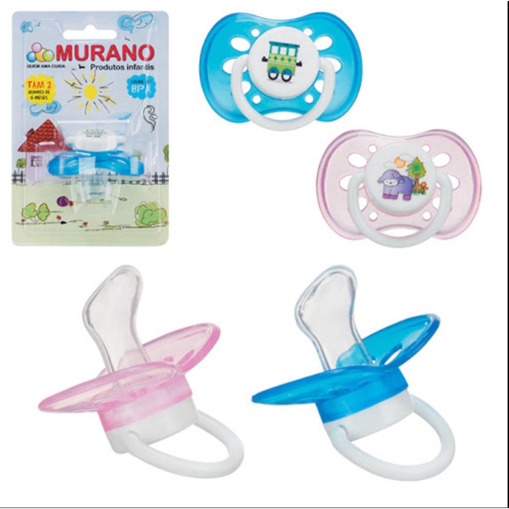 Chupeta Bico Achatado de Silicone 0-6/6-2 Murano Livre de BPA