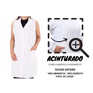 Jaleco Acinturado FEMININO SEM MANGA regata oxford Preto Rosa Branco professora manicure hospital