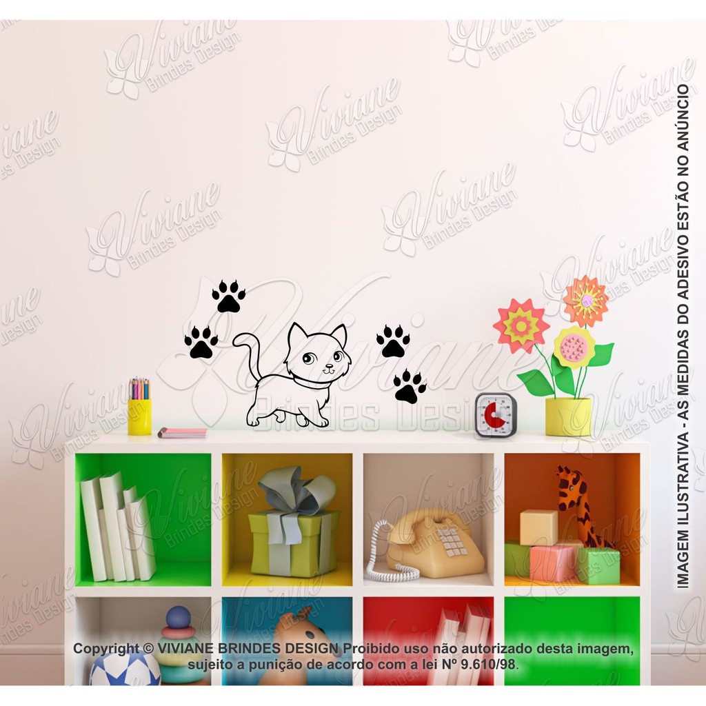 Adesivo decorativo gato 23cm e 5 patinhas de 5cm G101
