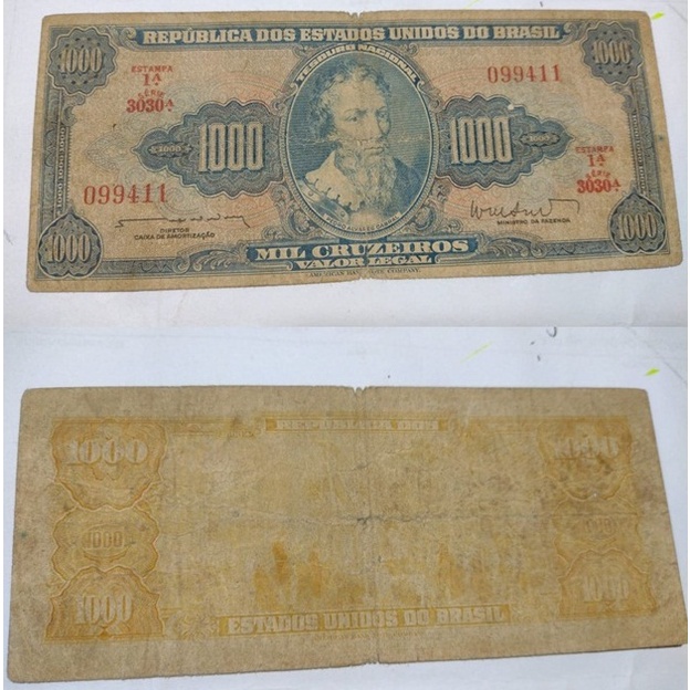 CEDULA DO BRASIL 1000 CRUZEIROS 1963 - C055 (*ULTIMA SERIE.3030)- BC-* -  D0122