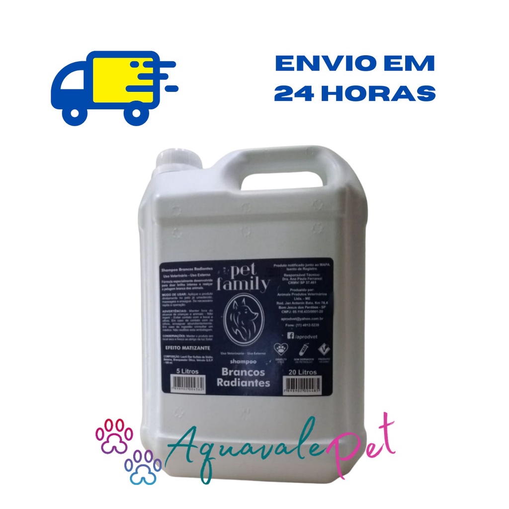 Shampoo Clareador Para Pet Cachorro e Gato Pelos Claros Brancos Radiantes 5 litros