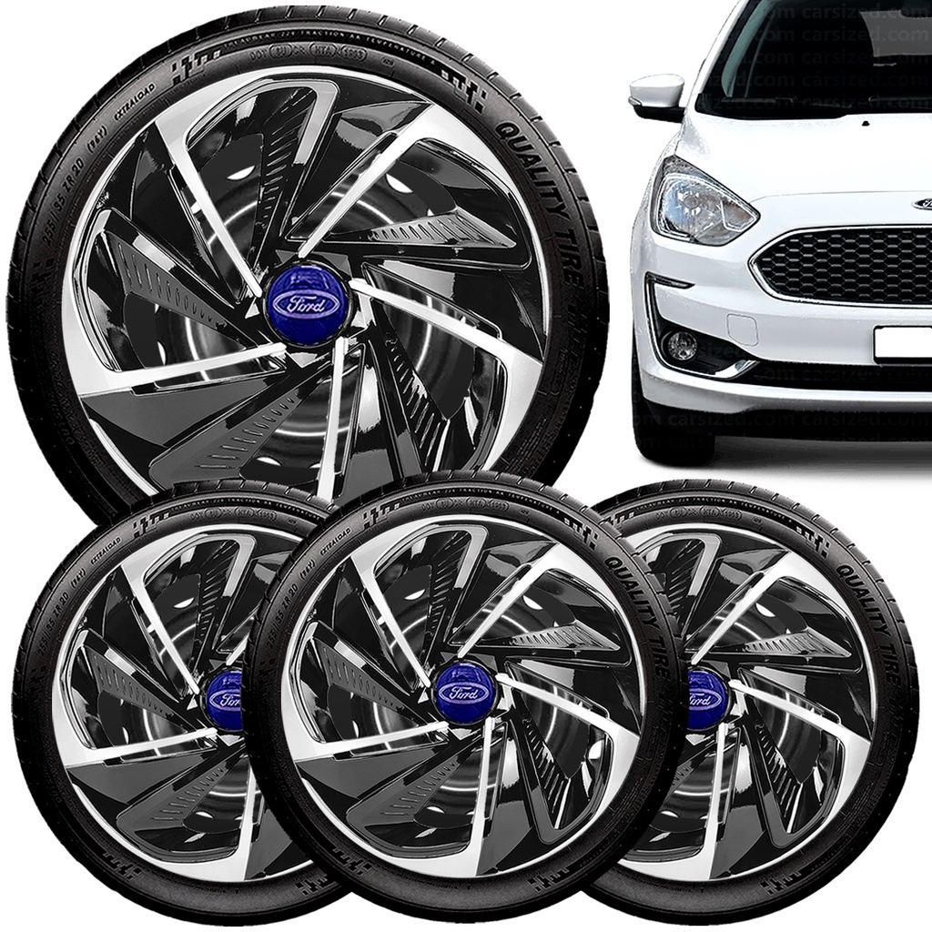 Jogo 4 Calota Esportiva Nitro Aro 14 Preta Prata Ford Ka Fiesta Focus Escort