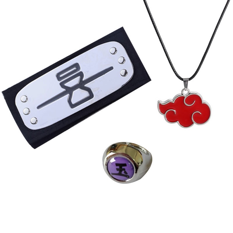 Conjunto de duas ou três peças de colar de Naruto Akatsuki Itachi Anel Penn Bandolete Vermelha Nuvem presente