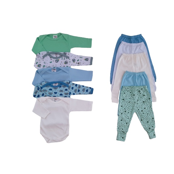 Kit 10 Pçs Roupa de Bebe Body Manga Longa + Mijão Menino e Menina