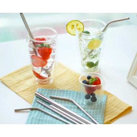 Kit 3 Peças Canudos Inox Reutilizáveis - 1RETO 2CURVADO 1Limpador