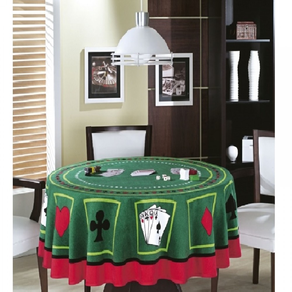 Toalha De Mesa Redonda Aveludada Cartas Jogos Baralho 160cm
