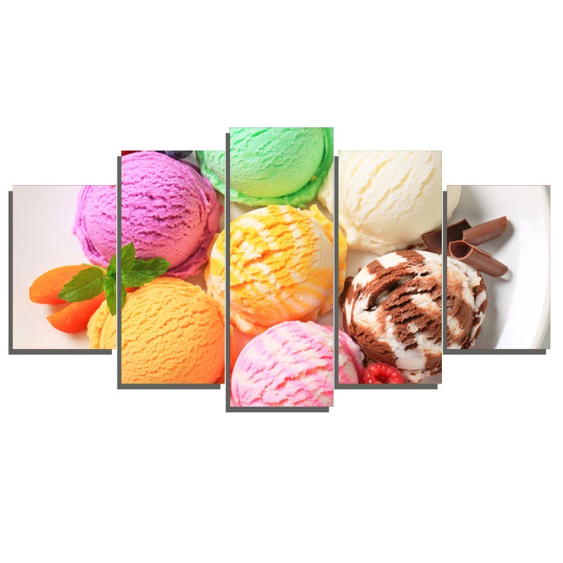 Kit Quadros Decorativos Mosaico 5 Peças Sorvete Guloseima Sorveteria Açaí Morango Chocolate Frutas Lanchonete Fast Food Estabelecimento Negócio Cascão
