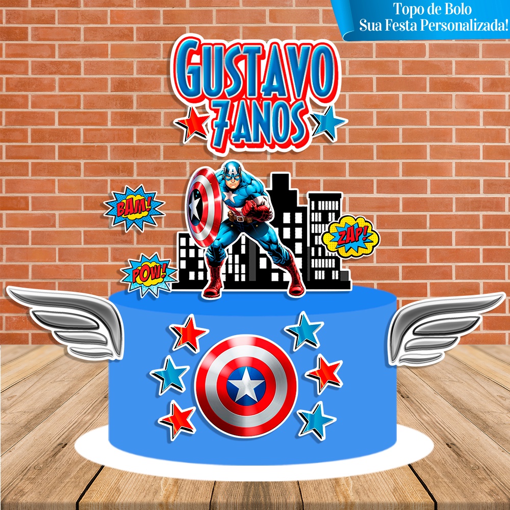 Topo de Bolo Personalizado Capitão América