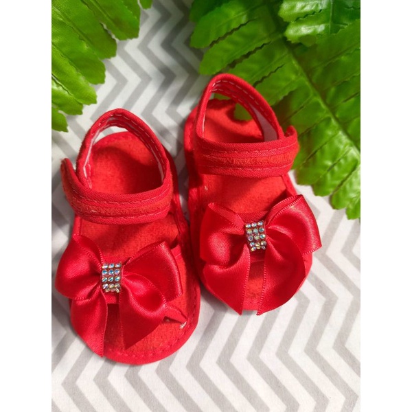 sandalinha de bebê menina com laço; sapatinho bebe recém-nascido; sandália vermelha para bebê em Oferta na Shopee