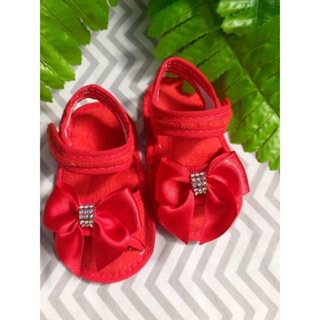 sandalinha de bebê menina com laço; sapatinho bebe recém-nascido; sandália vermelha para bebê em Oferta na Shopee