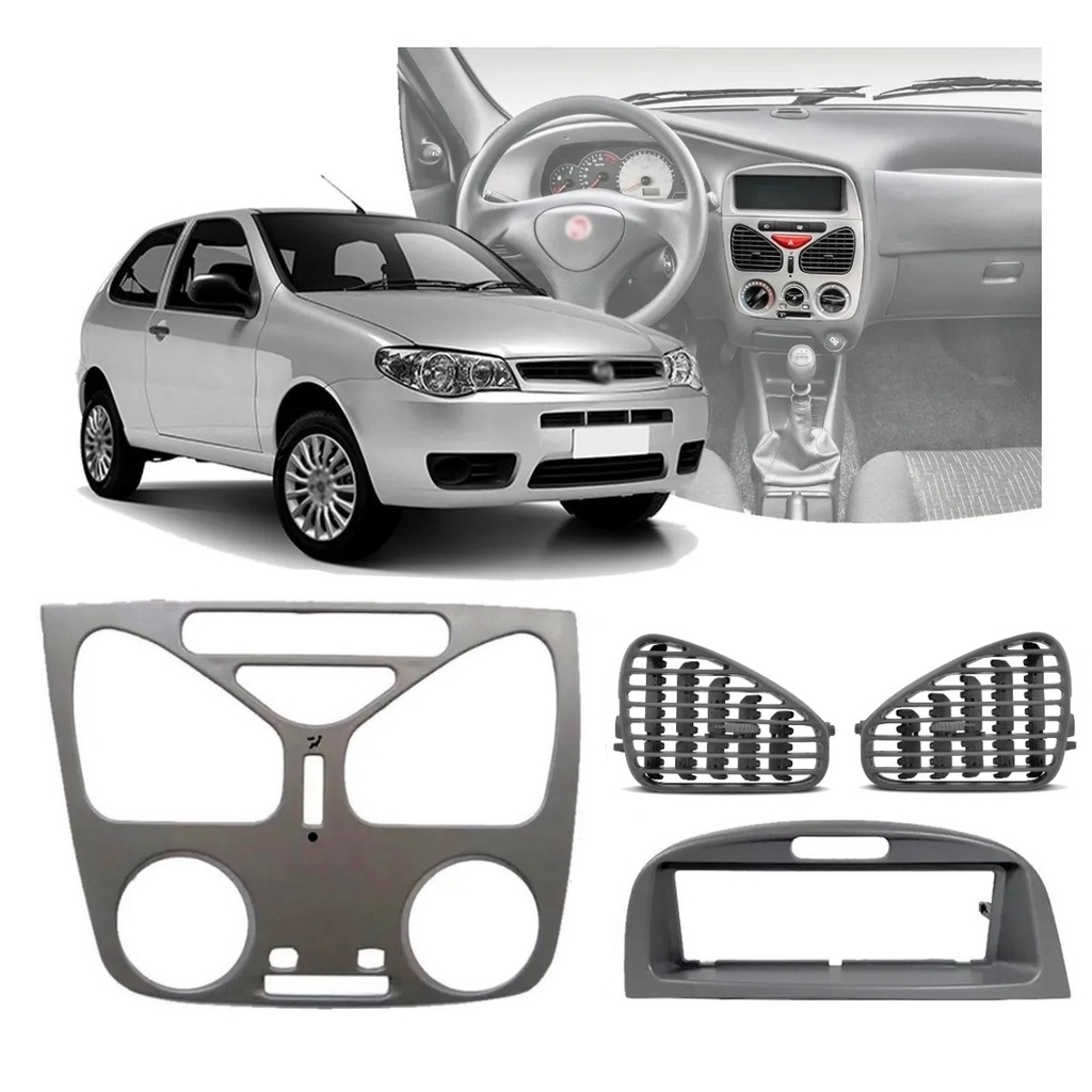 Kit Moldura Painel Central Palio S/ Ar Condicionado + Moldura Radio + 2 Difusores de Ar Palio Cinza