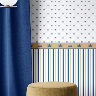 Papel De Parede Quarto Bebê Menino Azul Marinho Corôa Listra em Oferta na Shopee