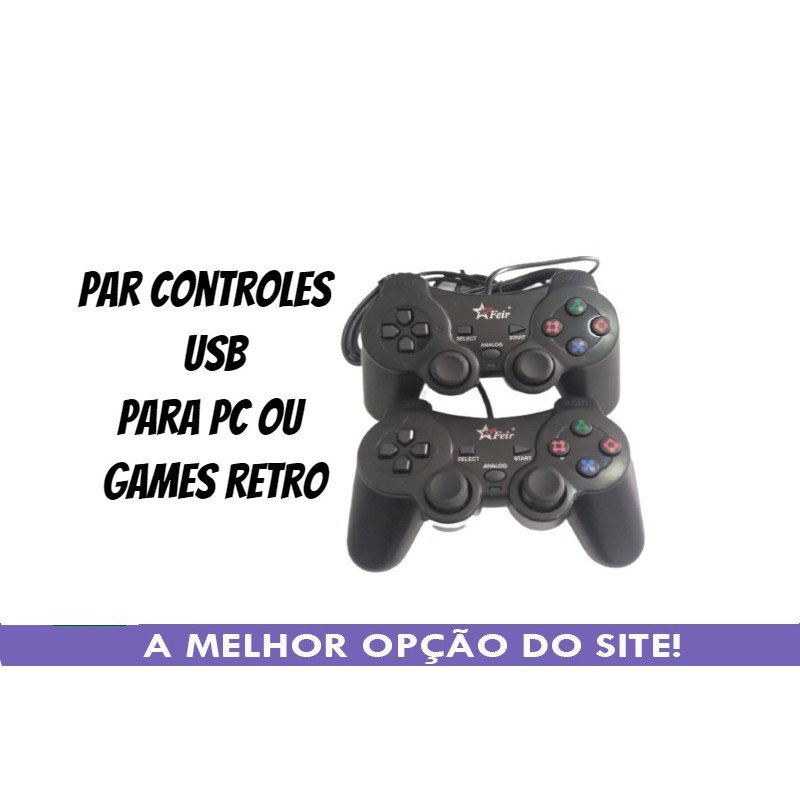 2 Controles Joystick PC USB PS2 Feir Preto - Envio IMEDIATO