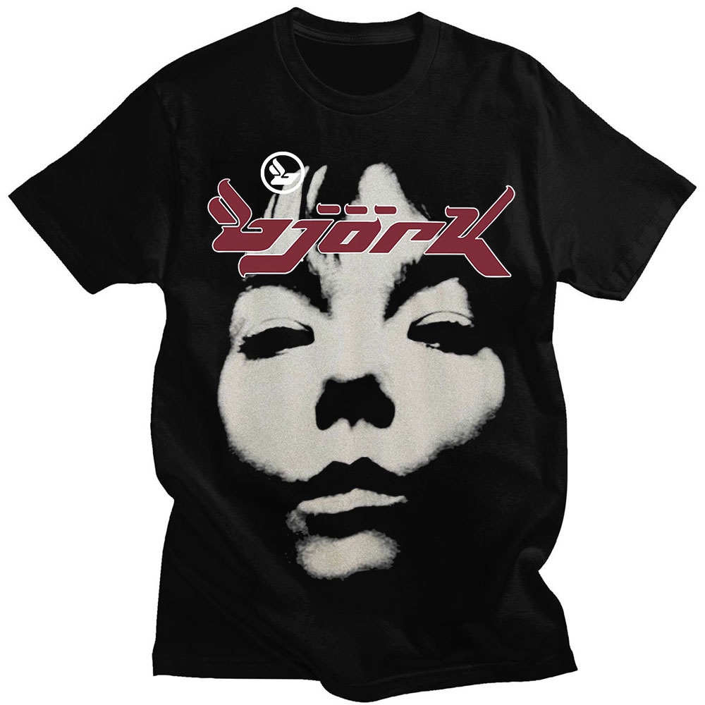 90s Vintage Bjork Look Music Album Impressão Camiseta Verão Manga Curta Camisetas Masculinas Femininas Tamanho Grande Tops Streetwear