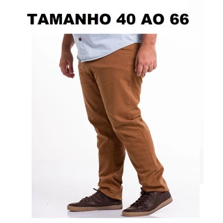 Calça Masculina Sarja com lycra caramelo Slin 40 Ao 66 Plus Size tamanhos grandes excelente qualidade ótimo acabamento preço imbativel envio imediato