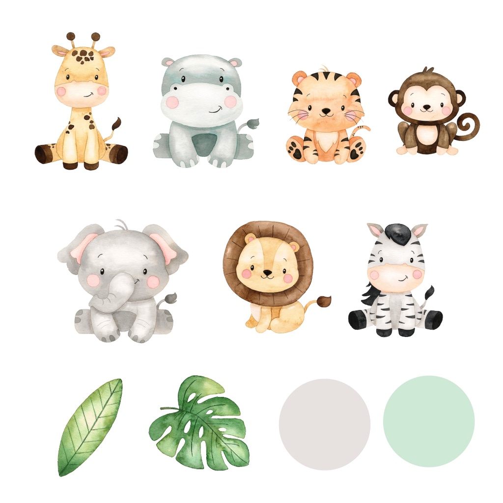 Adesivo Decorativo Animais Safari Aquarela para parede Decoração Quarto