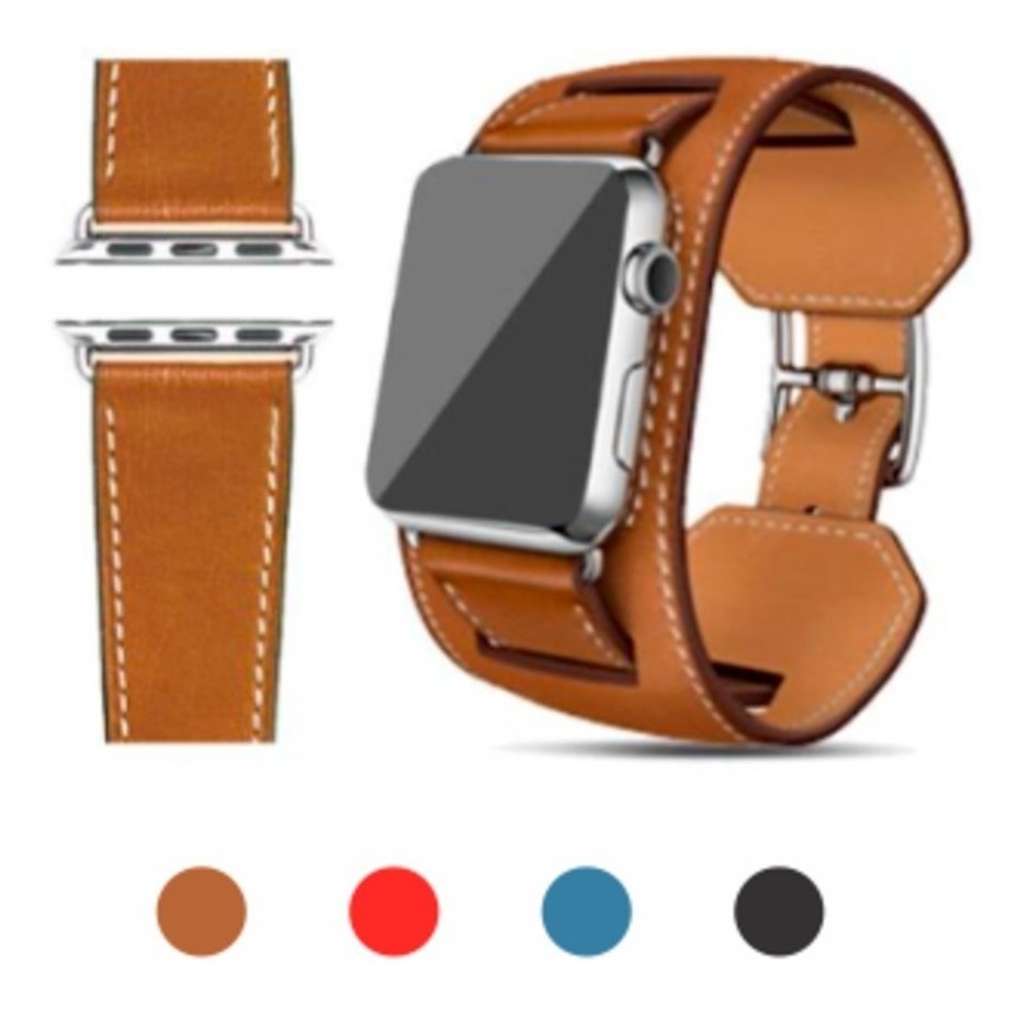 Pulseira Couro Bracelete Cuff Classica Hermes Social Para Apple Watch Series 1 2 3 4 5 e 6 (38mm, 42mm, 40mm, e 44mm)