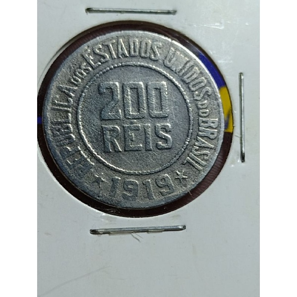 Moeda 200 réis 1919 Inclinada a direita nova